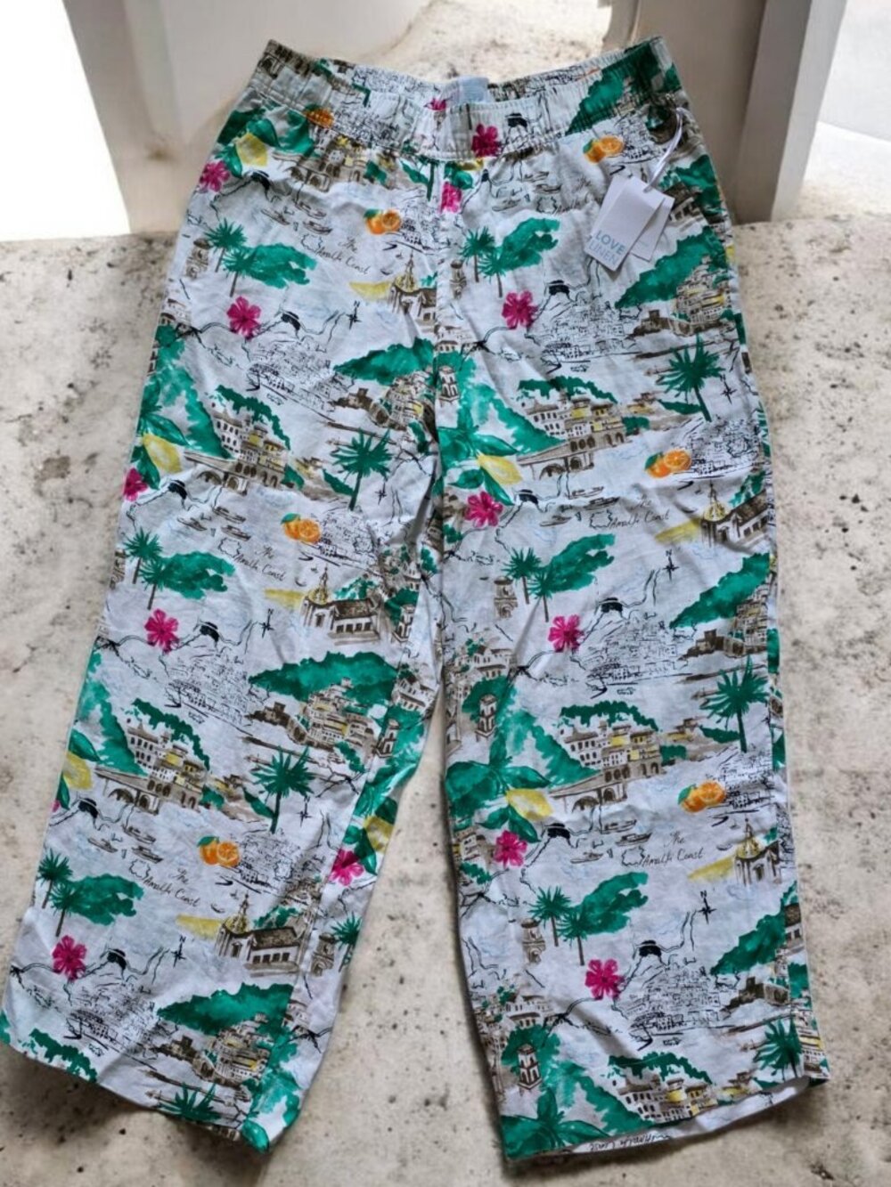 NWT CYNTHIA ROWLEY (LG) Linen Tropical Print Wide Leg Pants - Picture 2 of 8